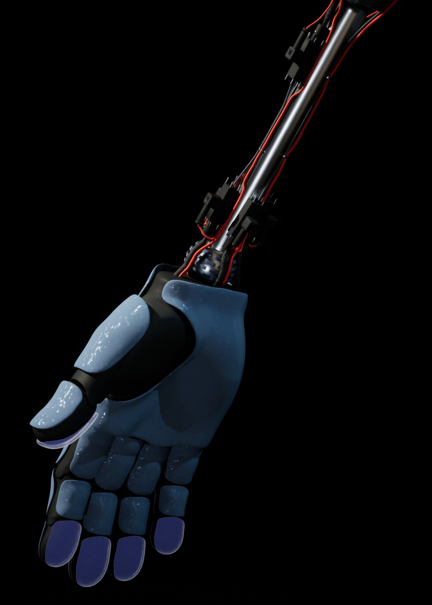 Biomechanical hand internal structure and panel removed view
