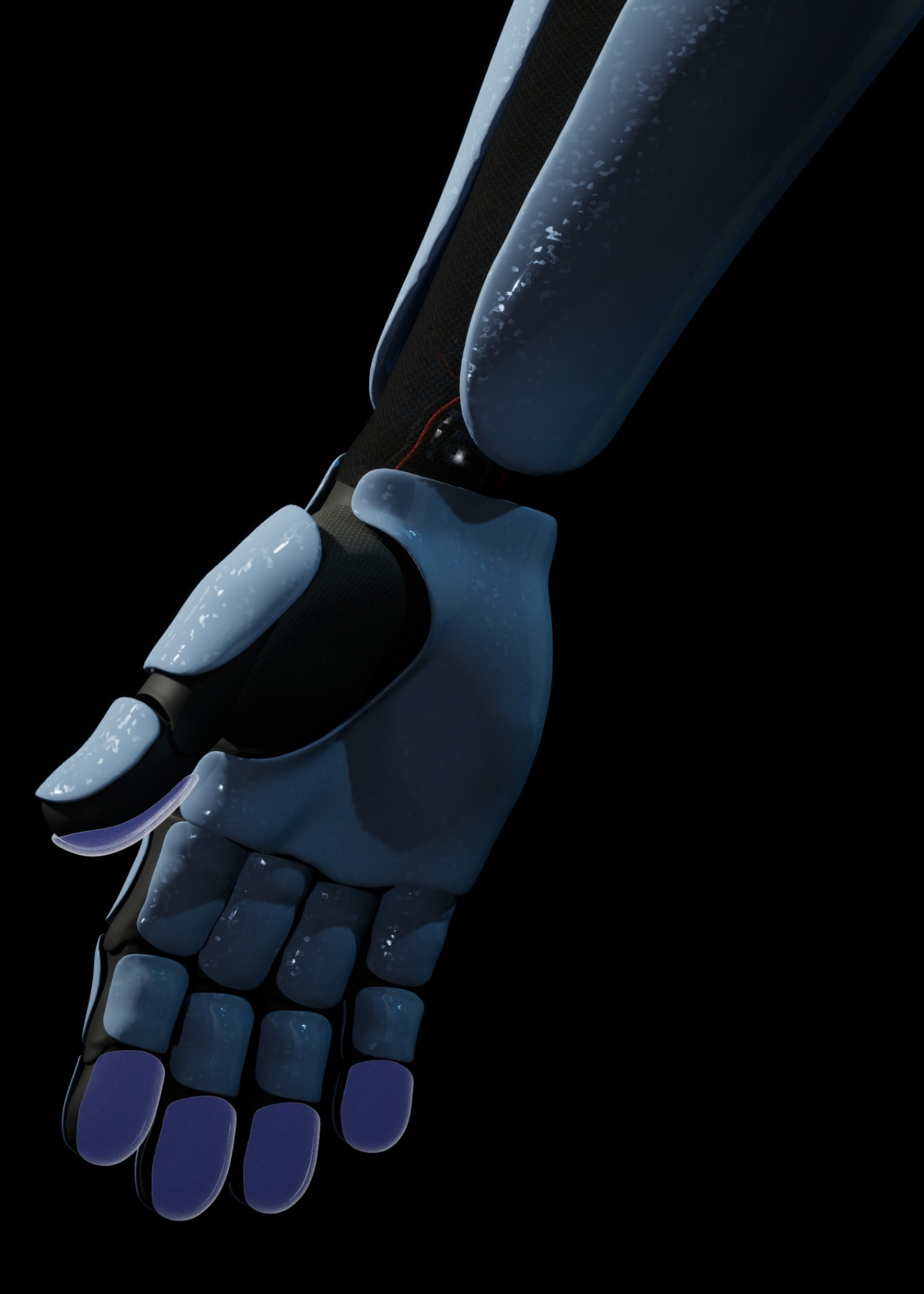 Flexible darker mesh and internal hand material areas
